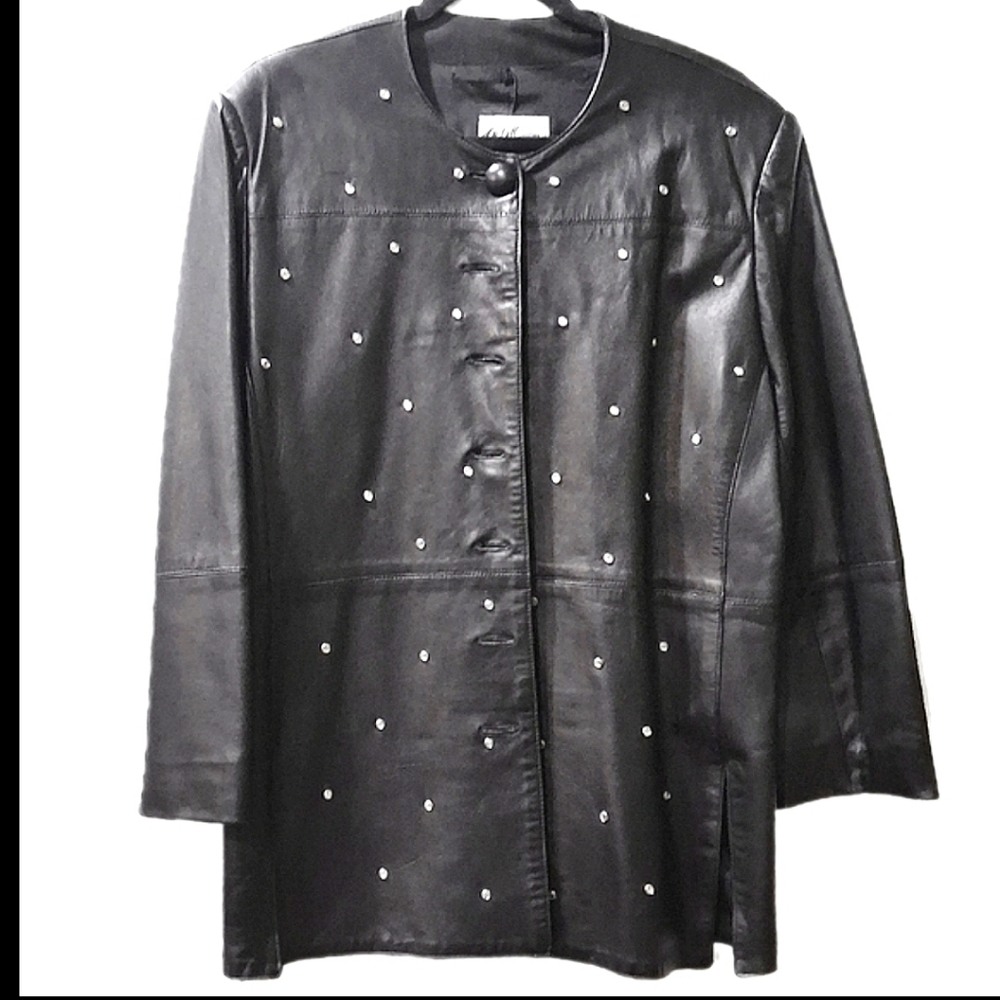 VINTAGE AGGIE GEORGETTE GENUINE BLACK LEATHER JACKET. WOMENS SIZE 14